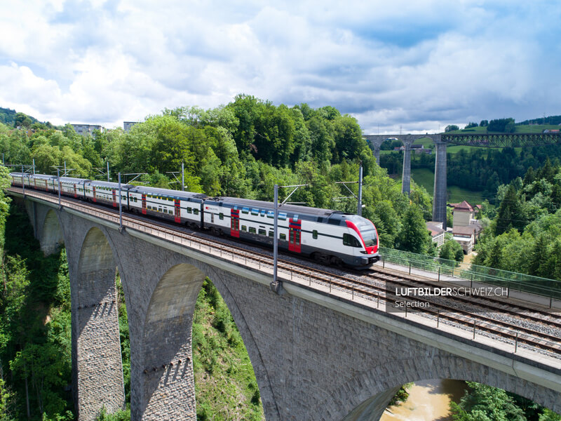 Luftaufnahme Zug mit Brücke Luftbild