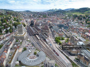 Luftaufnahme Hauptbahnhof Stadt St. Gallen Luftbild