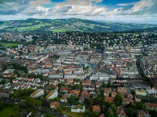 Luftaufnahme St. Gallen mit Bahnhof Luftbild