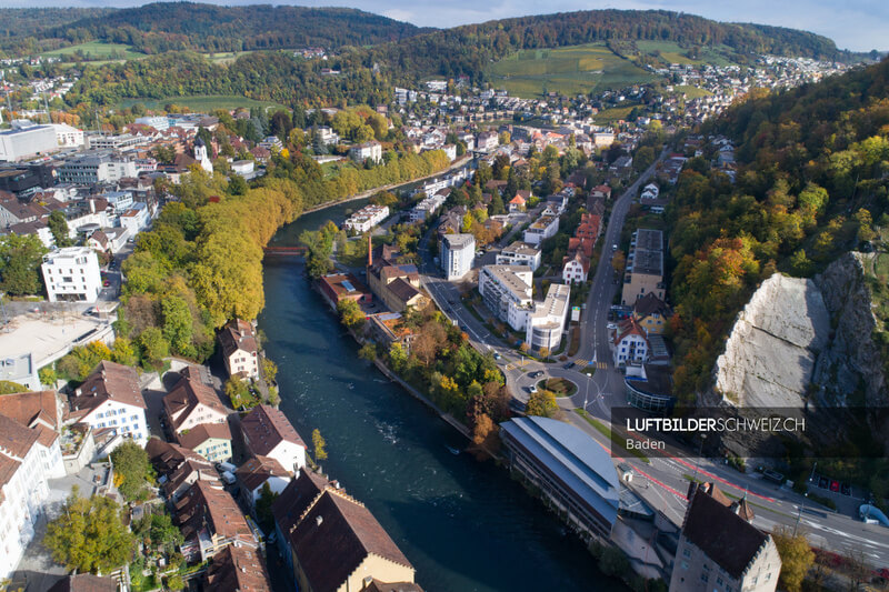 Luftbild Baden mit Limmat