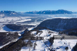 Luftbild Rheintal Alpen Richtung Österreich