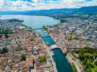 Drohne Limmat und Zürichsee Luftbild