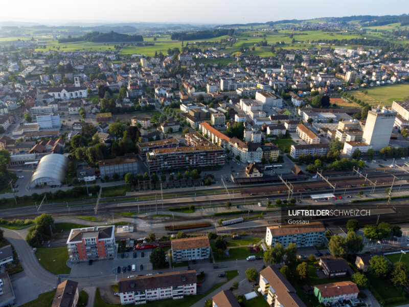 Drohnenfoto Gossau SG Bahnhof Luftbild