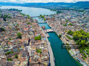 Luftbild Limmat Stadt Zürich