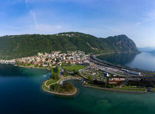 Luftbild Melide mit Monte San Salvatore