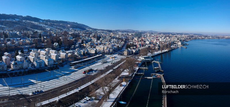 Panorama Rorschach Hafen im Winter Luftbild