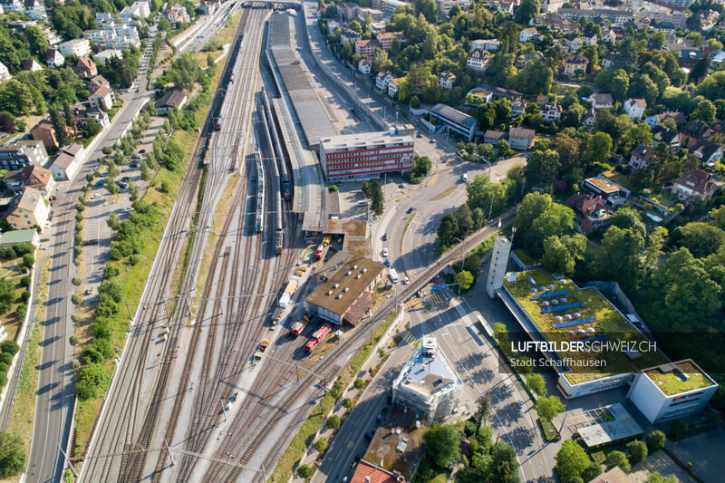 Schaffhausen Feuerwehrzentrum & Bahnhof Luftbild