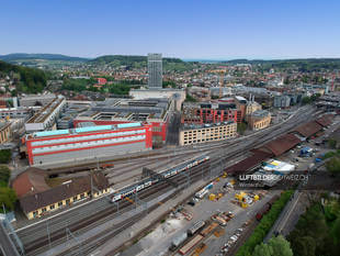 Luftaufnahme Winterthur Bahnhof und Wintower Luftbild